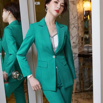 În 2020, noi femeile coreene profesionale hotel salopete de Înaltă calitate, de sex feminin costum de pantaloni de costum din două piese Slim-fit cu dungi sacou pantaloni