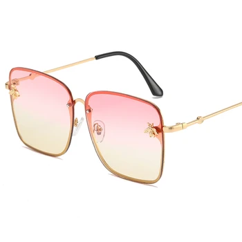 În 2020, Piața de Albine ochelari de Soare pentru Femei Brand Designer Cadru Metalic Supradimensionat Ochelari de Soare Moda Barbati Gradient Nuante Oculos UV400