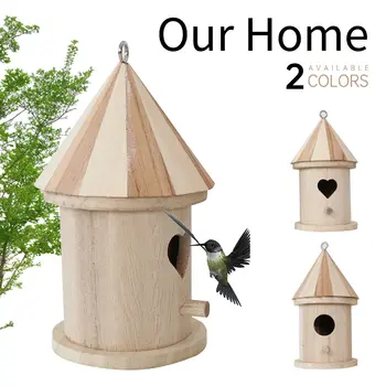 În aer liber din lemn Bird House Mâncare Acasă Cuib Container Pentru Gradina Agățat DIY Colorat Acoperiș din Lemn Bird House Decor Agățat