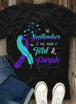 În septembrie Ne-am Purta Turcoaz Violet Doamnelor T-Shirt Bumbac S-3Xl Hip-Hop Tricou