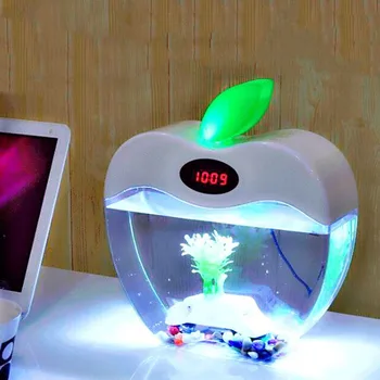 Înaltă calitate, transparente mini drăguț apple rezervor de pește portabil smart USB acvariu de sticlă masa de birou mici akvaryum