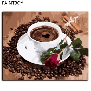 Încadrată Panza Pictura De Numere DIY Tablou Pictura in Ulei Pe Panza Pentru Decor Acasă de Cafea Și a Crescut GX8117 40*50cm