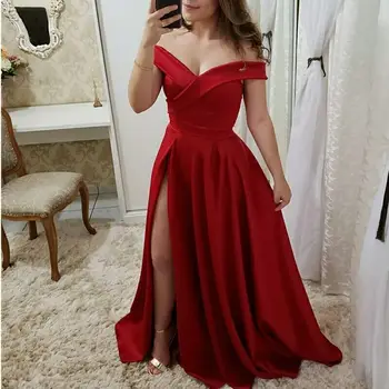 Încreți petrecere de bal rochii de seara vestido de noiva sereia halat rochie de petrecere satin partea de fantă sexy rochie lungă
