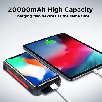 Încărcare Wireless Qi Solar Power Bank 20000mAh cu Lumina de Telefon Mobil Poverbank Pentru iPhone 11 Samsung S10 S20 Xiaomi Powerbank
