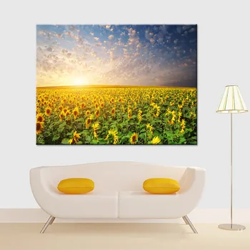 Înfrumusețează 1 Buc Răsărit Floarea-soarelui, Câmp, Flori, Peisaj Postere de Perete Pentru Camera de zi HD Panza Pictura Decor Acasă Imagini