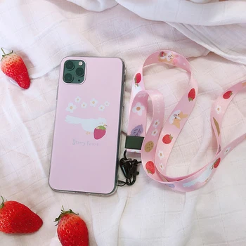 ÎNSTELAT de Căpșuni de PĂDURE drăguț telefon mobil curea pentru gât și încheietura mâinii fata curea de culoare roz pentru telefon mobil și aparat de fotografiat