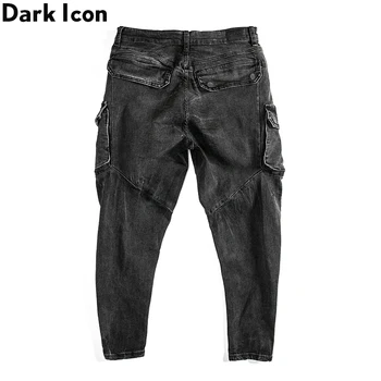 Întuneric Pictograma Buzunare Laterale Negre, Blugi Barbati 2020 Noua Moda de Stradă pentru Bărbați Pantaloni Denim Pantaloni Barbati