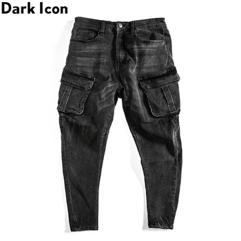 Întuneric Pictograma Buzunare Laterale Negre, Blugi Barbati 2020 Noua Moda de Stradă pentru Bărbați Pantaloni Denim Pantaloni Barbati