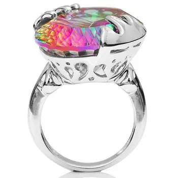 Șapte Rainbow Topaz Ou Inel pentru Femei de Moda de Logodna Cadou de Nunta Bijuterii Inel de Piatră prețioasă Inele pentru Femei