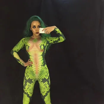 Șarpe verde Salopeta de Halloween 3D cosplay Costum femei sexy Club de noapte Partid