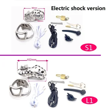 Șoc Electric de sex masculin din oțel inoxidabil electro Castitate cușcă de metal penisul penis cu bile cu inel targă de blocare BDSM reținere jucărie sexuală