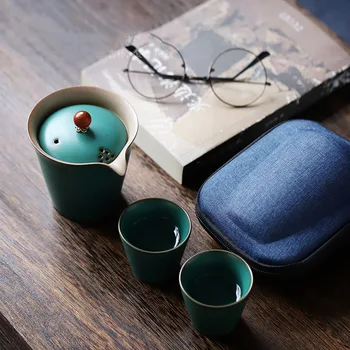 ȘORȚULEȚ Japoneză Ceramică Grosieră de Călătorie Set de Ceai din Ceramica Glazura Kung Fu Set de Ceai 1 Vas 2 Cani Cu Sac Portabil Serviciu de Ceai