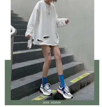 Șosete De Moda Pentru Femei De Fluorescență De Culoare Ciorap De Sex Feminin Valul Street Secțiunea Coreean Șosete Dungă Scrisoare Șosete Sport 3 Perechi/Cutie