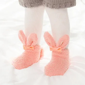 Șosete pentru copii toamna și iarna îngroșarea copil șosete 0-1-3 ani coral catifea drăguț iepure alb, șosete fete