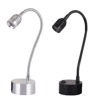 Țeavă flexibilă 3W LED-uri de iluminat Imagine Reflectoarelor Alimentat cu Baterii, Lampa Butonul Raft Cabinet Argintiu/Negru Shell