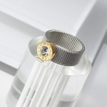 ЖЕНСКОЕ КОЛЬЦО Aur din Oțel Inoxidabil zircon Cristal de Titan Plasă de Deget Inelul Cu Cifre Romane Pentru Femei Cadouri