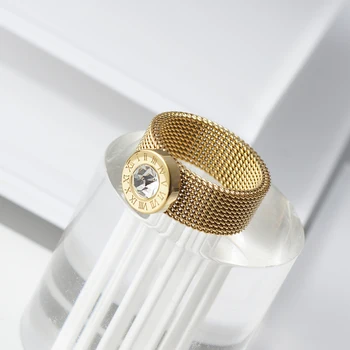 ЖЕНСКОЕ КОЛЬЦО Aur din Oțel Inoxidabil zircon Cristal de Titan Plasă de Deget Inelul Cu Cifre Romane Pentru Femei Cadouri